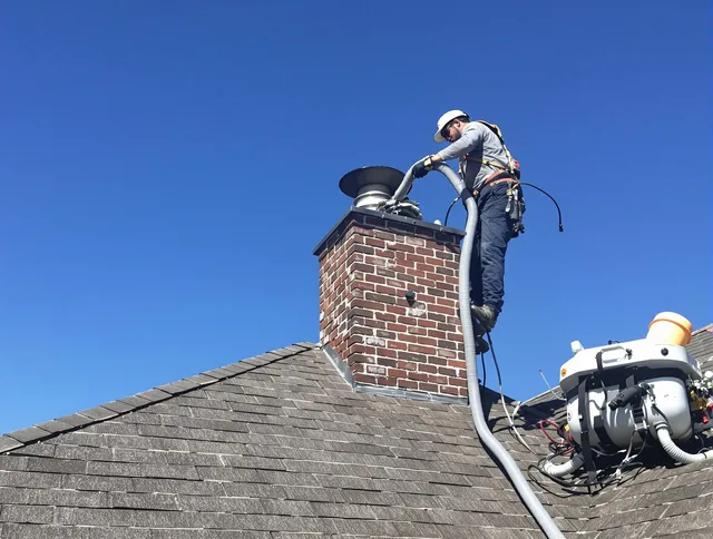 Dedicated East Hartford Chimney Sweep team member cleaning a chimney in East Hartford, CT