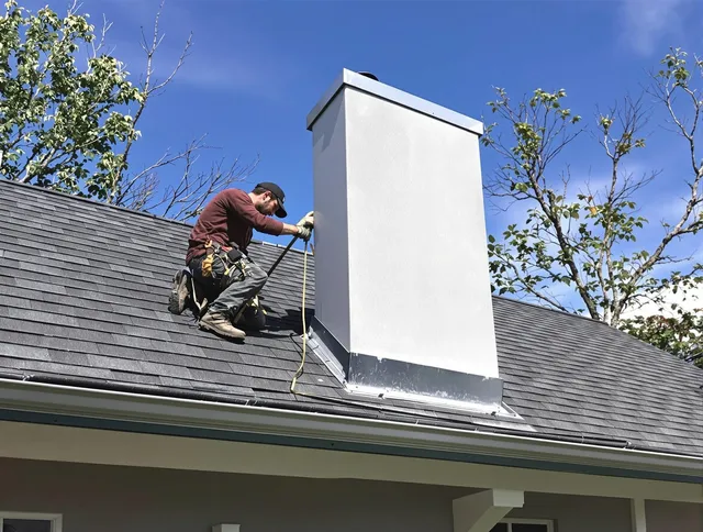 East Hartford Chimney Sweep team member finishing chimney construction in East Hartford, CT