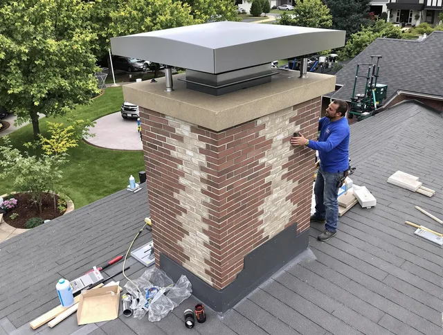 East Hartford Chimney Sweep team working on a custom chimney remodel in East Hartford, CT