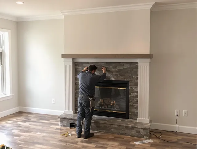 East Hartford Chimney Sweep finishing a custom fireplace install in East Hartford, CT